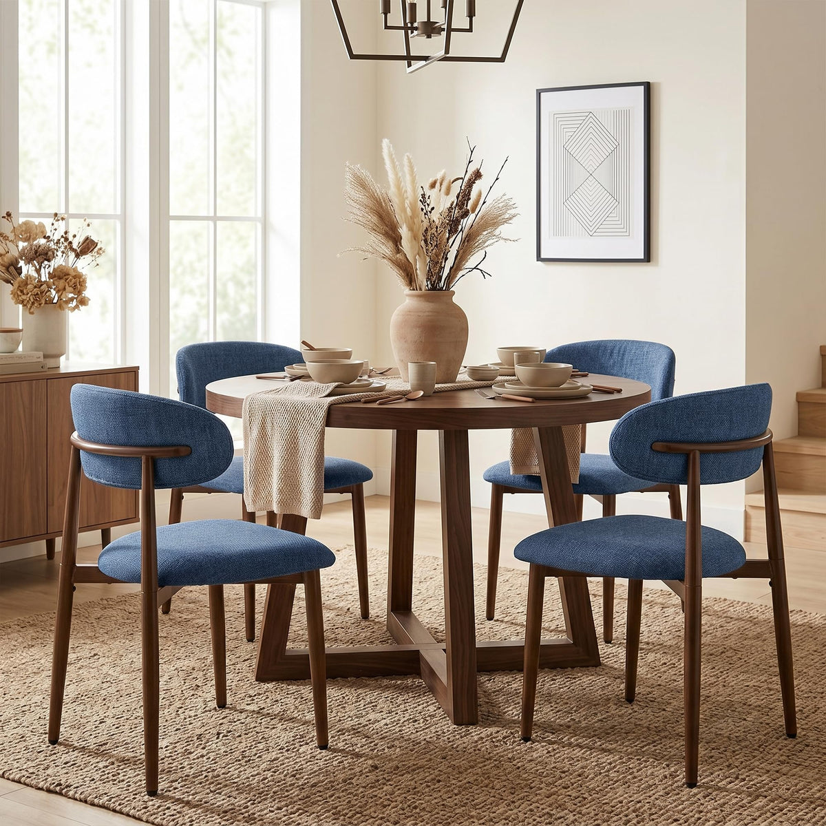 UVV Dining Chairs Set of 4, Metal Kitchen Chairs with Modern Fabric Upholstered for Dining Room, Beige