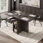 Jocoevol Space Saving Folding Dining Table for 4, Foldable Dining Table with Drawer and Storage Shelf, 6 Wheels Drop Leaf Kitchen Dining Room Table for Small Space (Natural, 47.2" x 23.6" x 29.9")
