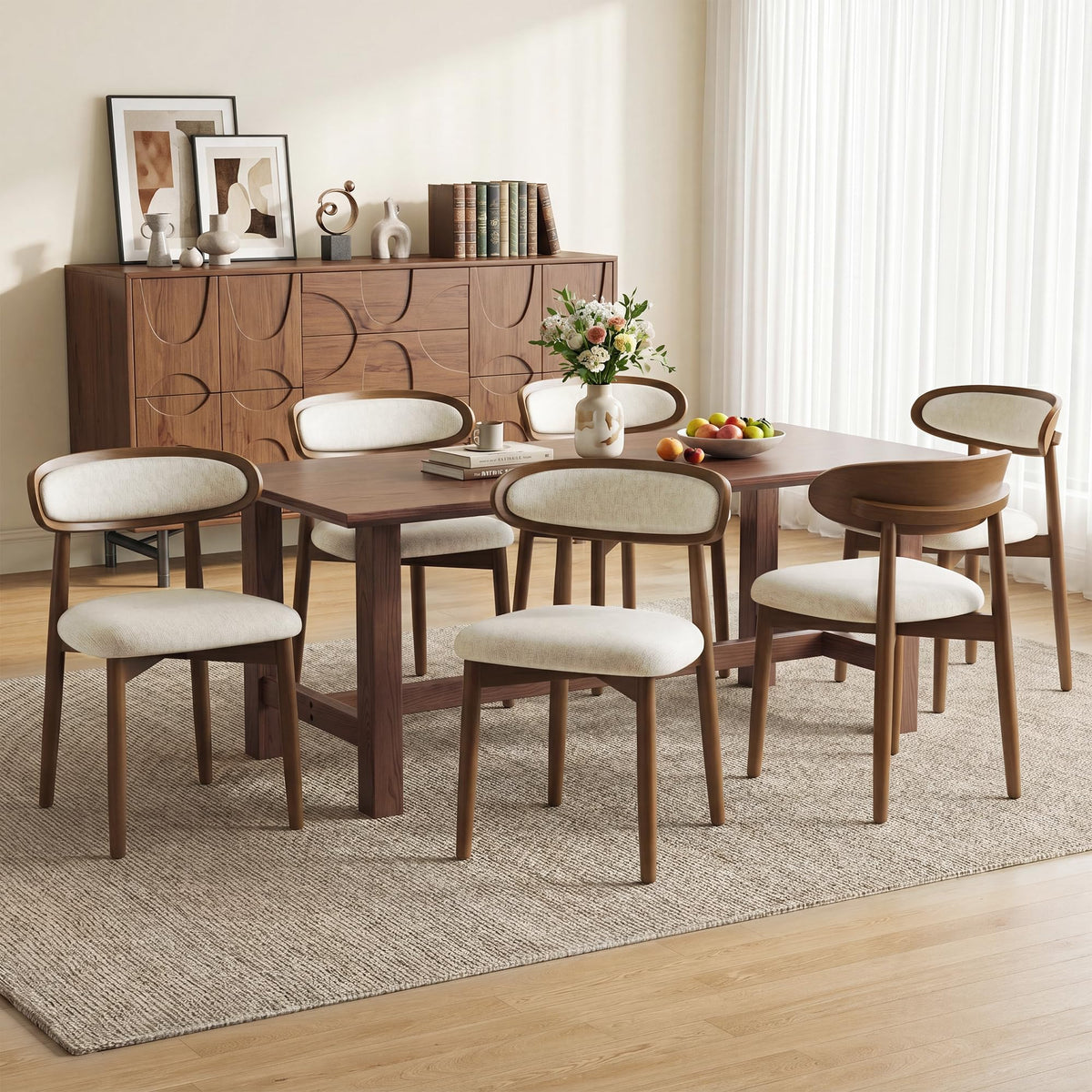 Wooden Dining Chairs set of 4, Farmhouse Dinner Chairs with Curved Back