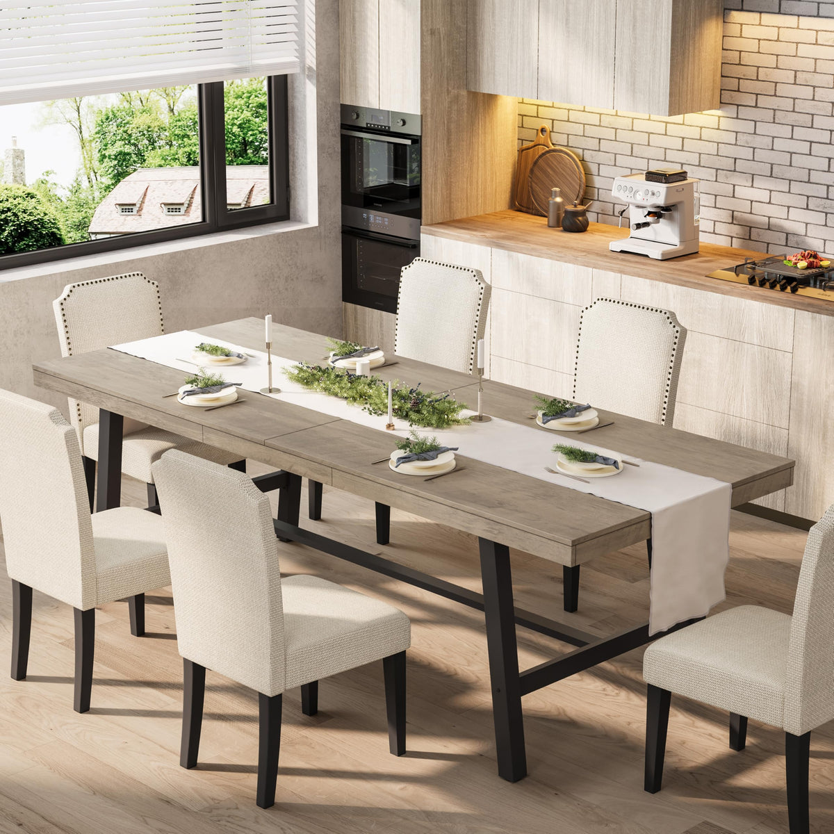 Garvee 79" Heavy Duty Kitchen Table, Rustic Dining Table, Brown