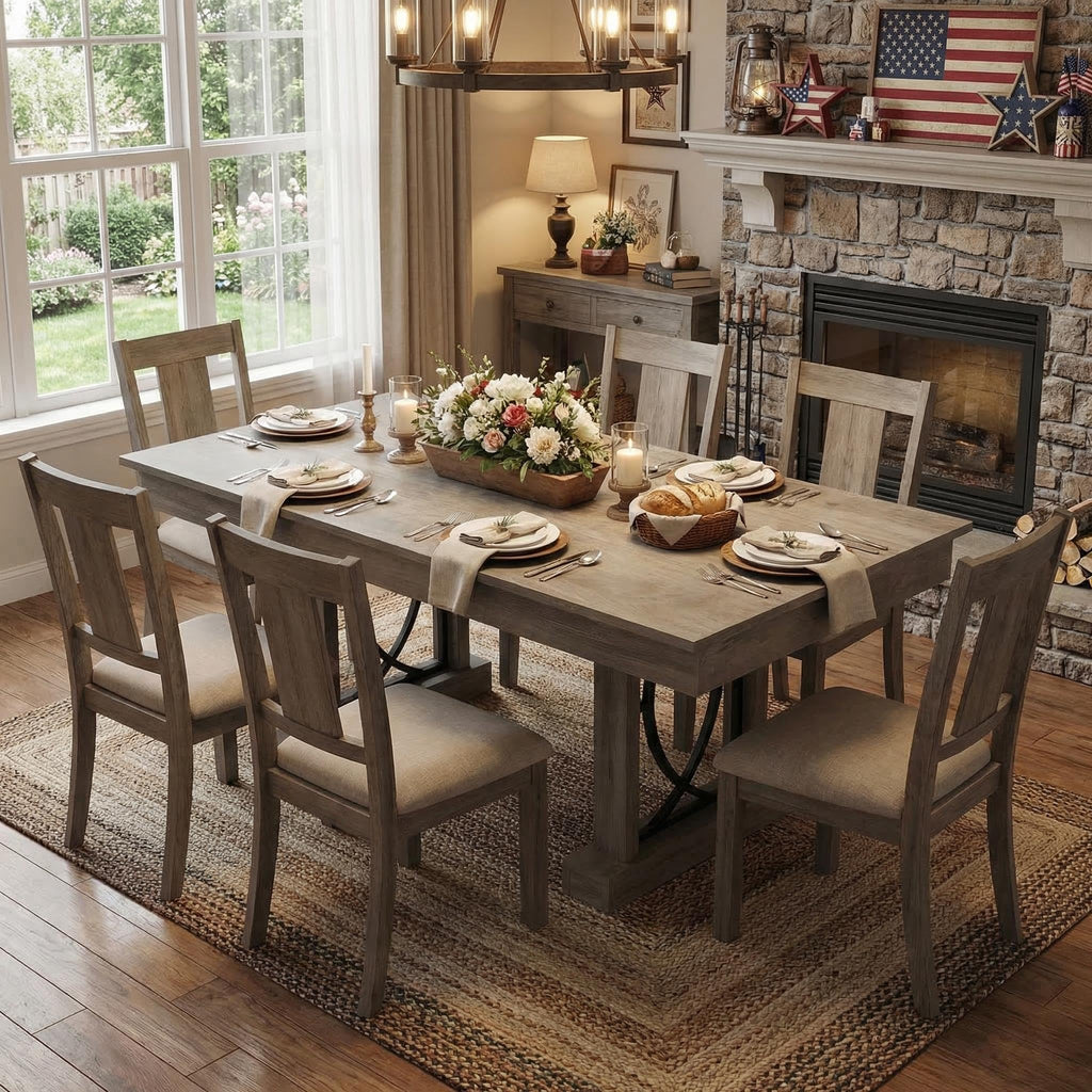 IDEALHOUSE Wooden Dining Table for 6-8 People with 2 Large Drawers, 71 in Long Farmhouse Rectangular Kitchen Dining Table & Thick Table Top, Sturdy Frame, for Big Family, Dinette, Rustic Gray