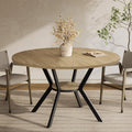 42" Round Dining Table for 4, Farmhouse Kitchen Table with Storage, Space Saving Circle Dinner Table, Rustic Wood Kitchen & Dining Room Tables with Metal Legs for Home, Apartment, Office, Restaurant