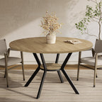 42" Round Dining Table for 4, Farmhouse Kitchen Table with Storage, Space Saving Circle Dinner Table, Rustic Wood Kitchen & Dining Room Tables with Metal Legs for Home, Apartment, Office, Restaurant