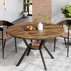 42" Round Dining Table for 4, Farmhouse Kitchen Table with Storage, Space Saving Circle Dinner Table, Rustic Wood Kitchen & Dining Room Tables with Metal Legs for Home, Apartment, Office, Restaurant