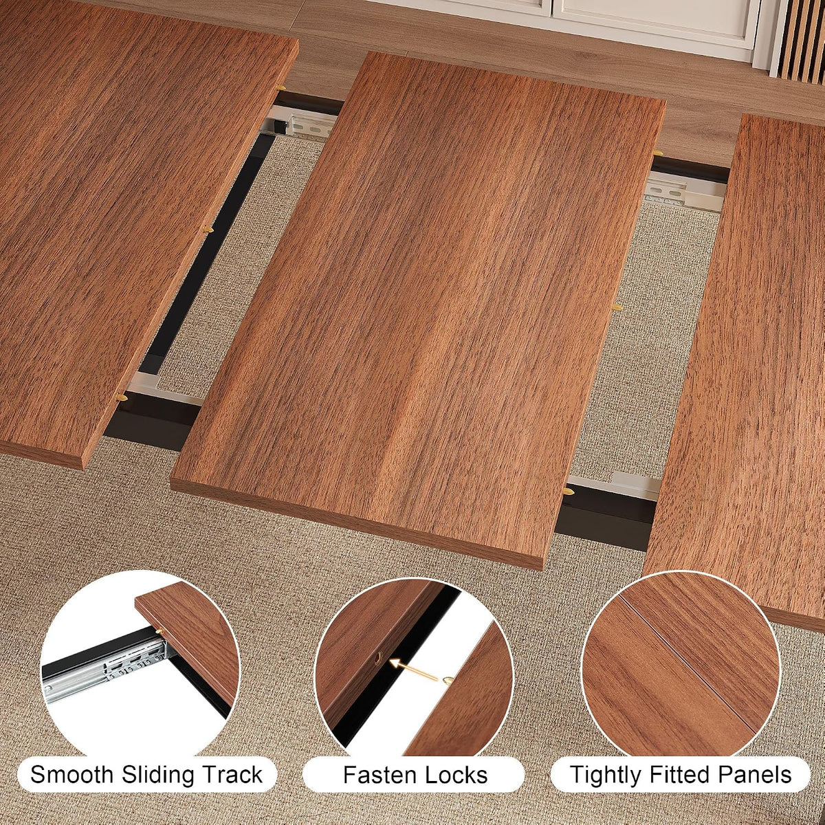 Einhomn Extendable Dining Table for 4-6, 63" Modern Kitchen Table, Farmhouse Dining Room Tables for Dining, Kitchen, Office, Living Room, Rectangular Wooden Tables, Space Saving (Walnut)