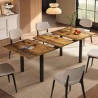 Einhomn Extendable Dining Table for 4-6, 63" Modern Kitchen Table, Farmhouse Dining Room Tables for Dining, Kitchen, Office, Living Room, Rectangular Wooden Tables, Space Saving (Walnut)