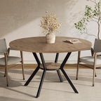 42" Round Dining Table for 4, Farmhouse Kitchen Table with Storage, Space Saving Circle Dinner Table, Rustic Wood Kitchen & Dining Room Tables with Metal Legs for Home, Apartment, Office, Restaurant