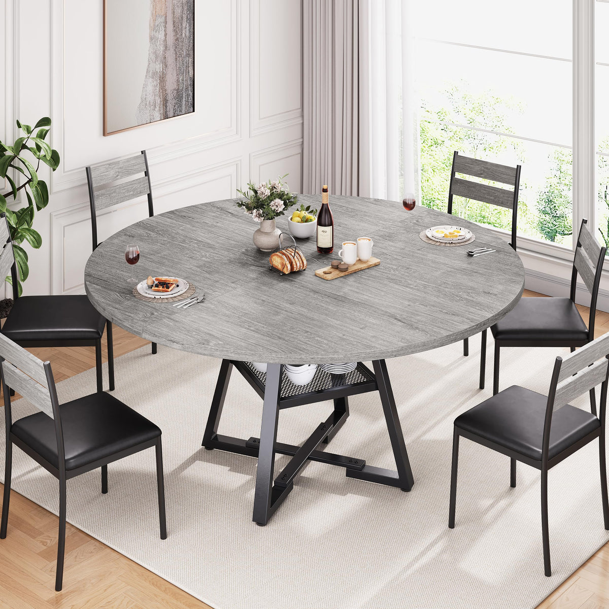 Jocoevol Round Dining Table for 4,Kitchen Dining Room Circle Dinner Pedestal Table,Space Saving Wood Kitchen & Dining Room Furniture (Vintage, 46In)